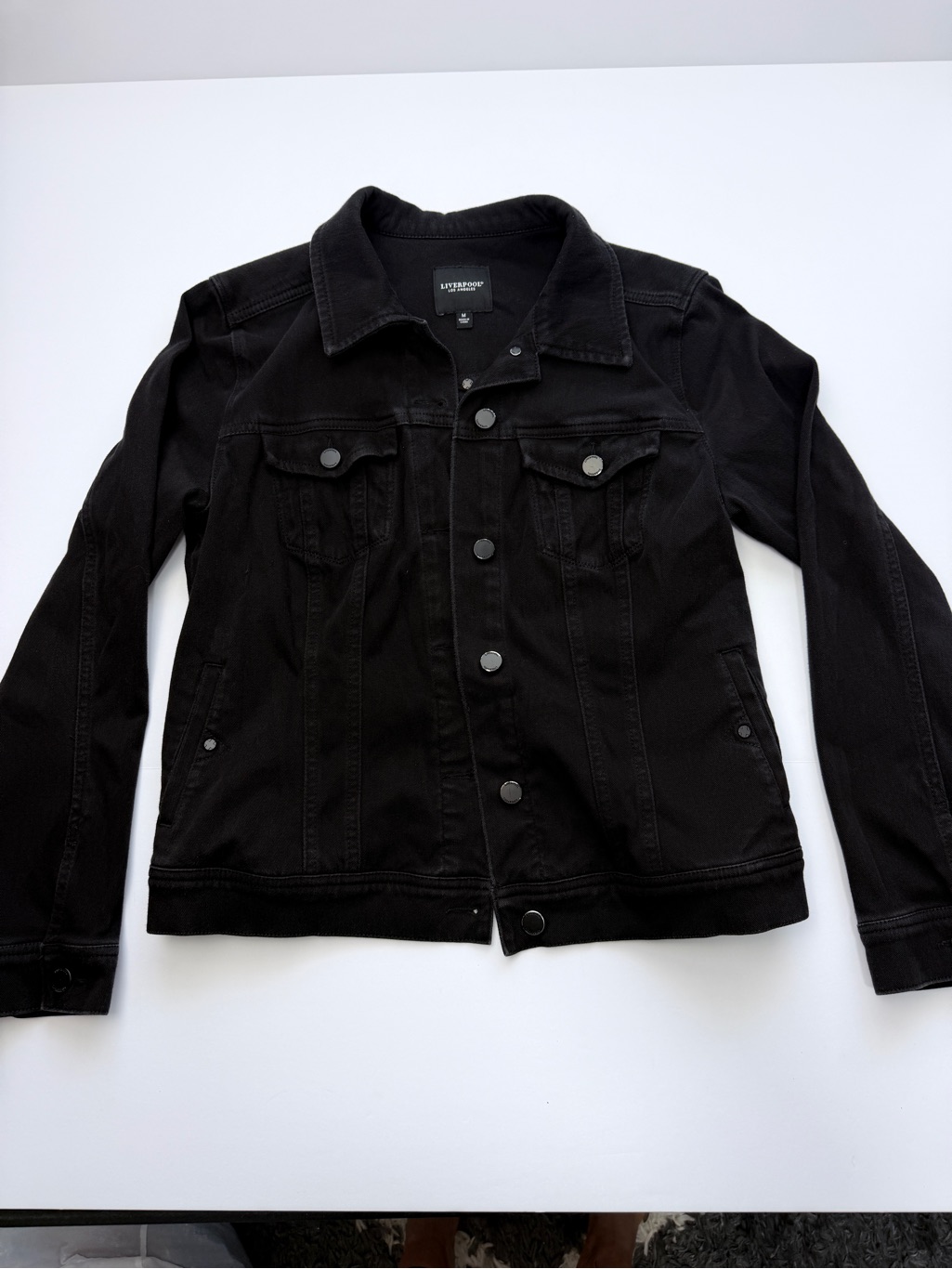 Liverpool Los Angeles Black Denim Jacket Womens Medium Stretch Button Front